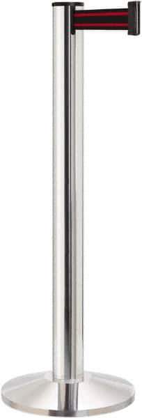 Lavi Industries - 40" High, 2-3/4" Pole Diam, Stanchion - 14" Base Diam, Dome Cast Iron Base, Polished Chrome (Color) Aluminum Post, 13' x 2" Tape, Single Line Tape - Eagle Tool & Supply