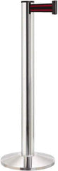 Lavi Industries - 40" High, 2-3/4" Pole Diam, Stanchion - 14" Base Diam, Dome Cast Iron Base, Polished Chrome (Color) Aluminum Post, 13' x 2" Tape, Single Line Tape - Eagle Tool & Supply