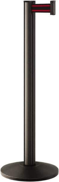 Lavi Industries - 40" High, 2-3/4" Pole Diam, Stanchion - 14" Base Diam, Dome Cast Iron Base, Black Aluminum Post, 7' x 2" Tape, Single Line Tape - Eagle Tool & Supply