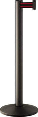 Lavi Industries - 40" High, 2-3/4" Pole Diam, Stanchion - 14" Base Diam, Dome Cast Iron Base, Black Aluminum Post, 7' x 2" Tape, Single Line Tape - Eagle Tool & Supply