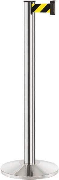 Lavi Industries - 40" High, 2-3/4" Pole Diam, Stanchion - 14" Base Diam, Dome Cast Iron Base, Polished Chrome (Color) Aluminum Post, 7' x 2" Tape, Single Line Tape - Eagle Tool & Supply