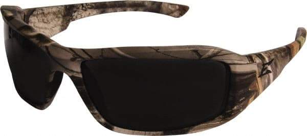 Edge Eyewear - Smoke Lenses, Framed Safety Glasses - Scratch Resistant, Forest Camo Nylon Frame, Size Universal, Wrap Around - Eagle Tool & Supply