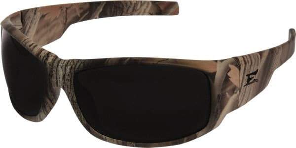 Edge Eyewear - Smoke Lenses, Framed Safety Glasses - Scratch Resistant, Forest Camo Nylon Frame, Size Universal, Wrap Around - Eagle Tool & Supply