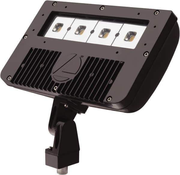 Lithonia Lighting - 1 Head, 120-277 Volt, 54 Watt, LED Floodlight Fixture - Knuckle Mount, 3-1/8" Long x 12-7/8" Wide x 7-3/4" High, Aluminum Housing - Eagle Tool & Supply