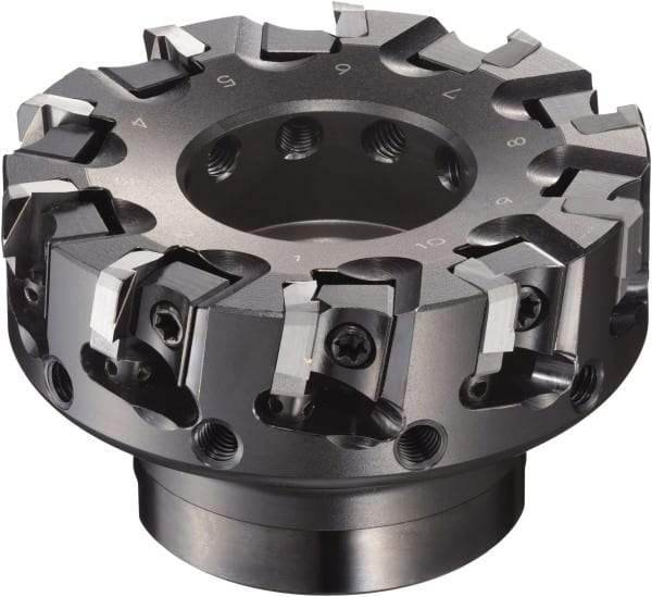 Sumitomo - 125mm Cut Diam, 9.5mm Arbor Hole, 50mm Max Depth of Cut, 90° Indexable Chamfer & Angle Face Mill - 10 Inserts, NF-LDEN Insert, Right Hand Cut, 10 Flutes, Through Coolant, Series HF - Eagle Tool & Supply