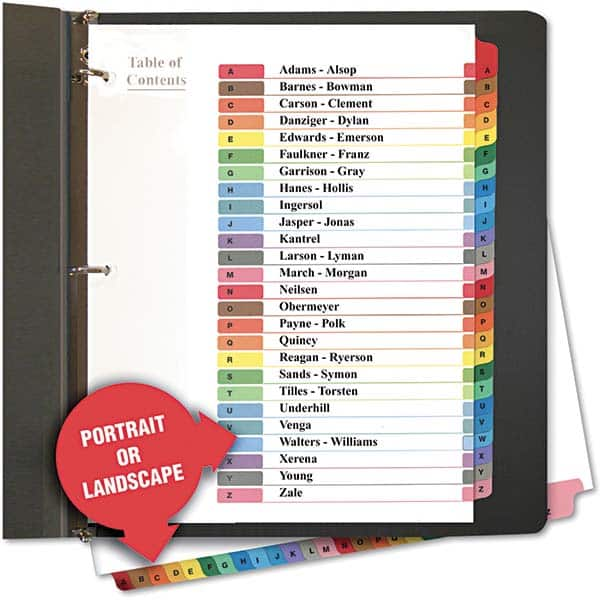 UNIVERSAL - Tabs, Indexes & Dividers Indexes & Divider Type: Printed Alpha Size: 8-1/2 x 11 - Eagle Tool & Supply