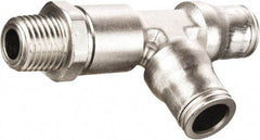 Legris - 10mm Outside Diam, 3/8 BSPT, Nickel Plated Brass Push-to-Connect Tube Male Run Tee - 435 Max psi, Tube to Male BSPT Connection, FKM O-Ring, Conforms to FDA Standards - Eagle Tool & Supply