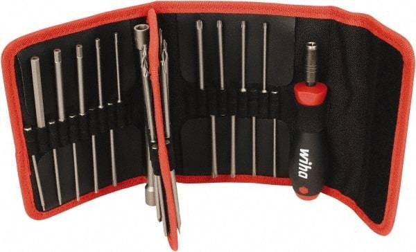 Wiha - 37 Piece, 1/4" Drive Screwdriver SoftFinish Handle Bit Set - #0 to #3 Phillips, 1/16 to 1/4" Hex, T8 to T30 Torx, #1, #2 & #3 Pozidriv, 2.5, 3, 4.5, 5.5 & 6mm Slotted - Eagle Tool & Supply