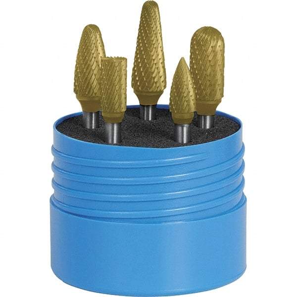 SGS Pro - 5 Piece, 1/4" Shank Burr Set - Tungsten Carbide, Multiple Head Shape - Eagle Tool & Supply