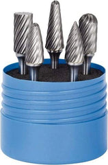 SGS Pro - 5 Piece, 1/4" Shank Burr Set - Tungsten Carbide, Multiple Head Shape - Eagle Tool & Supply