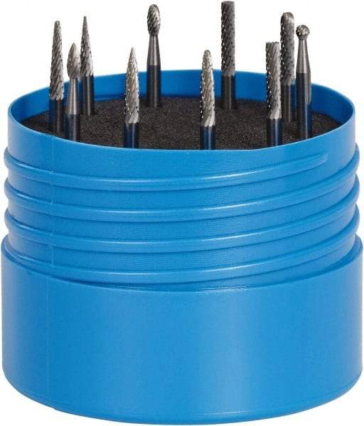 SGS Pro - 10 Piece, 1/8" Shank Burr Set - Tungsten Carbide, Multiple Head Shape - Eagle Tool & Supply