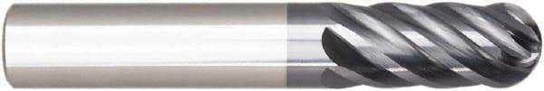 Niagara Cutter - 1/4" Diam, 5/8" LOC, 6 Flute Solid Carbide Ball End Mill - AlTiN Finish, Single End, 2" OAL, 1/4" Shank Diam, Spiral Flute - Eagle Tool & Supply