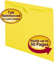 SMEAD - 8-1/2 x 11", Letter Size, Yellow, Colored Folders with Double-Ply Tabs - 11 Point Stock, Straight Tab Cut Location - Eagle Tool & Supply