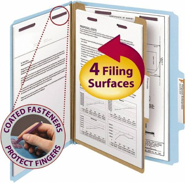 SMEAD - 8-1/2 x 11", Letter Size, Blue, Classification Folders with Top Tab Fastener - 23 Point Stock, Right of Center Tab Cut Location - Eagle Tool & Supply