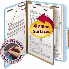 SMEAD - 8-1/2 x 11", Letter Size, Blue, Classification Folders with Top Tab Fastener - 23 Point Stock, Right of Center Tab Cut Location - Eagle Tool & Supply