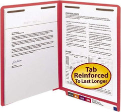 SMEAD - 8-1/2 x 11", Letter Size, Red, Classification Folders with End Tab Fastener - 11 Point Stock, Straight Tab Cut Location - Eagle Tool & Supply