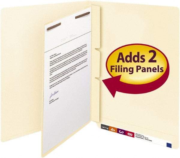 SMEAD - 8-1/2 x 11", Letter Size, Manila, Classification Folders with End Tab Fastener - 11 Point Stock, Right of Center Tab Cut Location - Eagle Tool & Supply