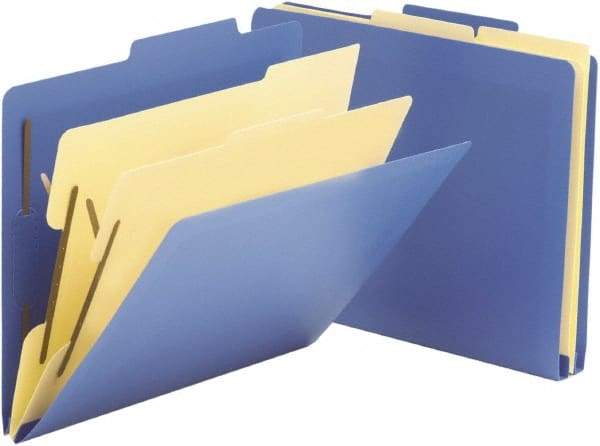 SMEAD - 8-1/2 x 11", Letter Size, Blue, Classification Folders with Top Tab Fastener - Right of Center Tab Cut Location - Eagle Tool & Supply