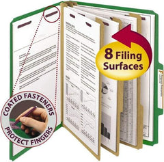 SMEAD - 8-1/2 x 11", Letter Size, Green, Classification Folders with Top Tab Fastener - 23 Point Stock, 2/5 Tab Cut Location - Eagle Tool & Supply