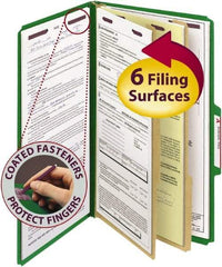 SMEAD - 8-1/2 x 14", Legal, Green, Classification Folders with Top Tab Fastener - 23 Point Stock, Right of Center Tab Cut Location - Eagle Tool & Supply