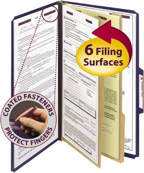SMEAD - 8-1/2 x 14", Legal, Dark Blue, Classification Folders with Top Tab Fastener - 23 Point Stock, Right of Center Tab Cut Location - Eagle Tool & Supply