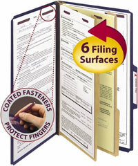 SMEAD - 8-1/2 x 14", Legal, Dark Blue, Classification Folders with Top Tab Fastener - 23 Point Stock, Right of Center Tab Cut Location - Eagle Tool & Supply