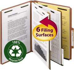 SMEAD - 8-1/2 x 11", Letter Size, Red, Classification Folders with Top Tab Fastener - 25 Point Stock, Right of Center Tab Cut Location - Eagle Tool & Supply