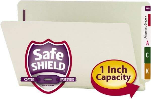 SMEAD - 8-1/2 x 14", Legal, Gray-Green, Expansion Folders - 25 Point Stock, Straight Tab Cut Location - Eagle Tool & Supply