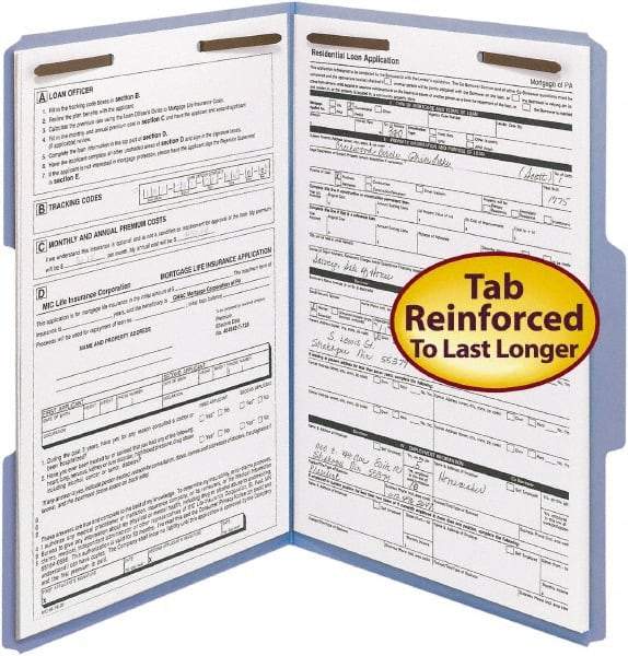 SMEAD - 8-1/2 x 14", Legal, Blue, File Folders with Top Tab - 11 Point Stock, 1/3 Tab Cut Location - Eagle Tool & Supply