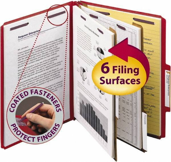 SMEAD - 8-1/2 x 11", Letter Size, Bright Red, Classification Folders with Top Tab Fastener - 23 Point Stock, Right of Center Tab Cut Location - Eagle Tool & Supply