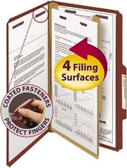 SMEAD - 8-1/2 x 14", Legal, Red, Classification Folders with Top Tab Fastener - 25 Point Stock, Right of Center Tab Cut Location - Eagle Tool & Supply