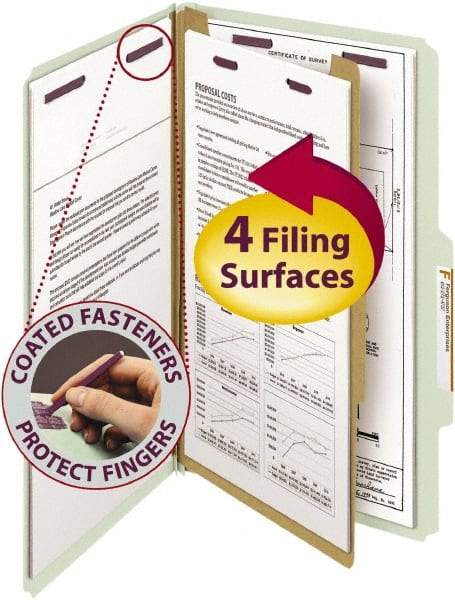 SMEAD - 8-1/2 x 14", Legal, Gray/Green, Classification Folders with Top Tab Fastener - 25 Point Stock, Right of Center Tab Cut Location - Eagle Tool & Supply