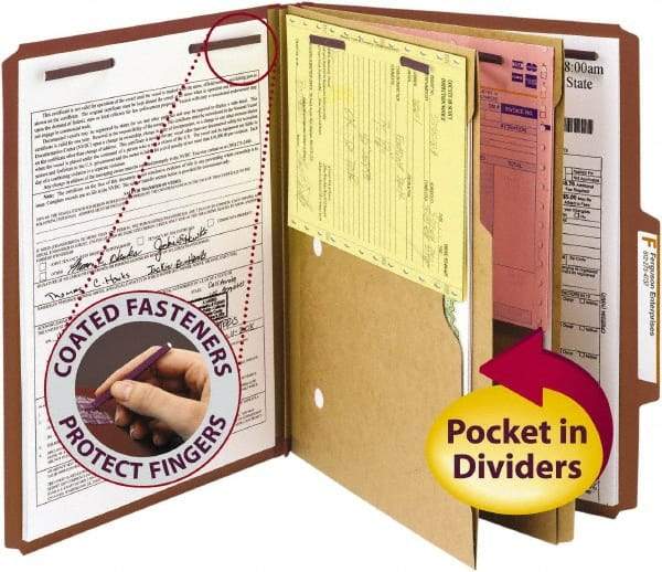 SMEAD - 8-1/2 x 11", Letter Size, Red, Classification Folders with Top Tab Fastener - 25 Point Stock, Right of Center Tab Cut Location - Eagle Tool & Supply
