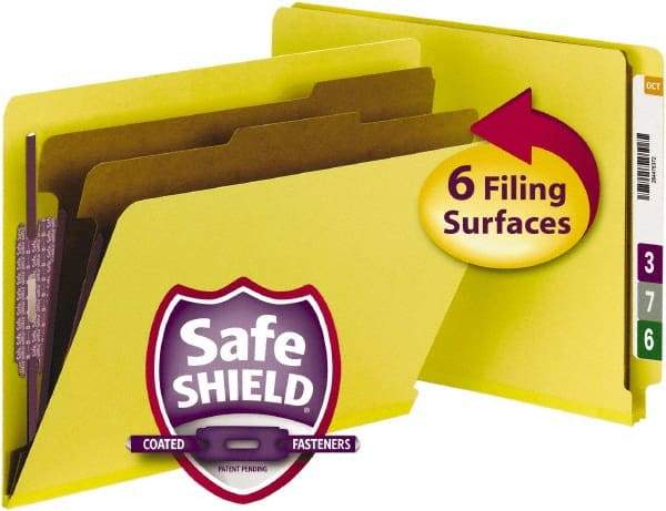 SMEAD - 8-1/2 x 11", Letter Size, Yellow, Classification Folders with End Tab Fastener - 23 Point Stock, Straight Tab Cut Location - Eagle Tool & Supply