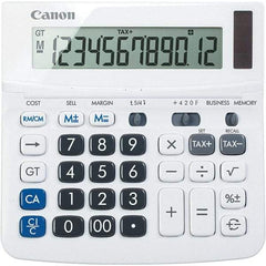 Canon - 12-Digit LCD 12 Function Portable Calculator - 6-1/2 x 6 x 1-1/4 Display Size, White, Solar & Battery Powered - Eagle Tool & Supply