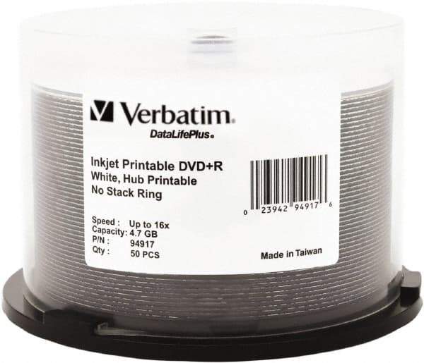 Verbatim - White DVD+R Disc - Use with CD, DVD - Eagle Tool & Supply