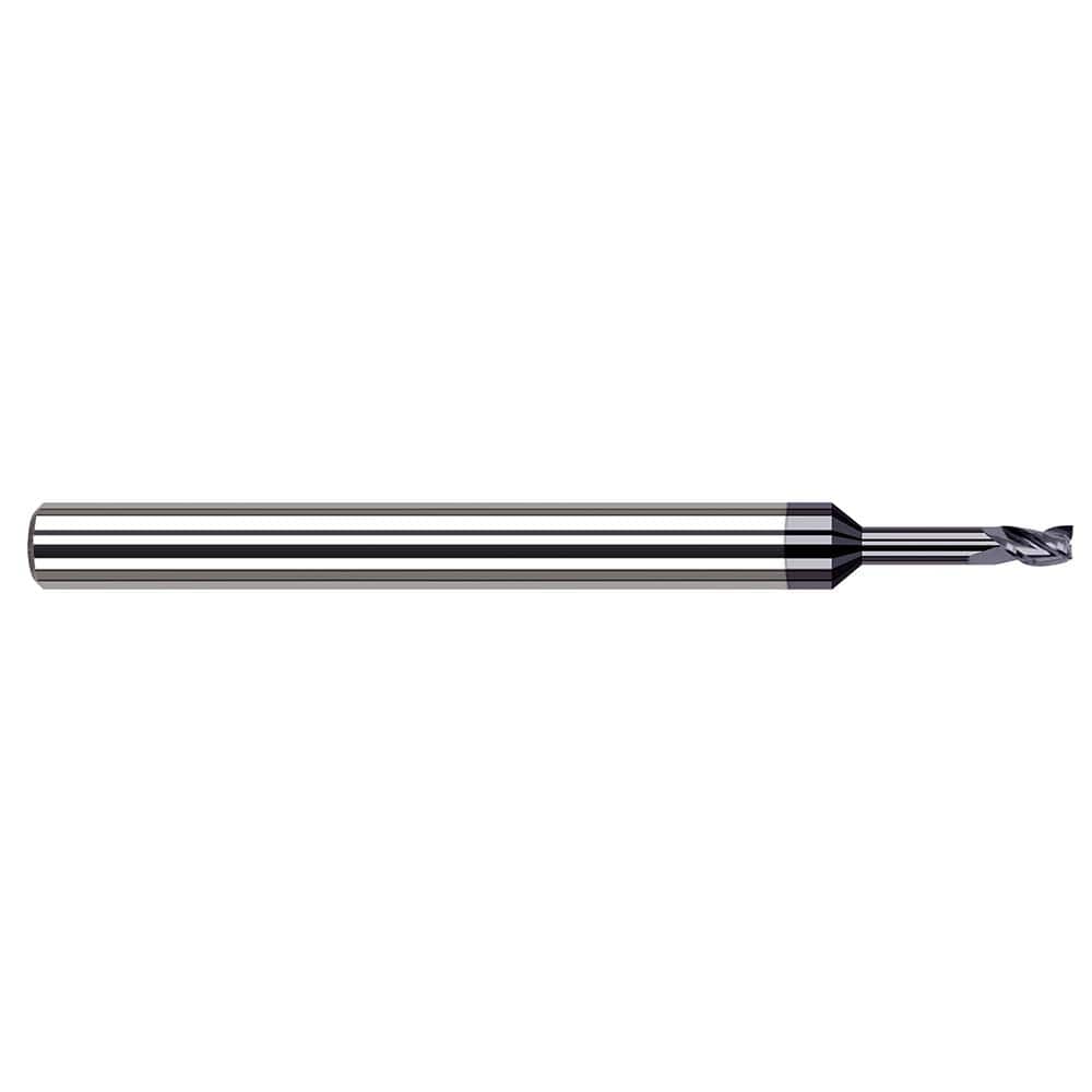Square End Mill: 0.026'' Dia, 0.039'' LOC, 1/8'' Shank Dia, 2-1/2'' OAL, 3 Flutes, Solid Carbide Single End, AlTiN Finish, 30 ° Helix, Centercutting, RH Cut, RH Flute