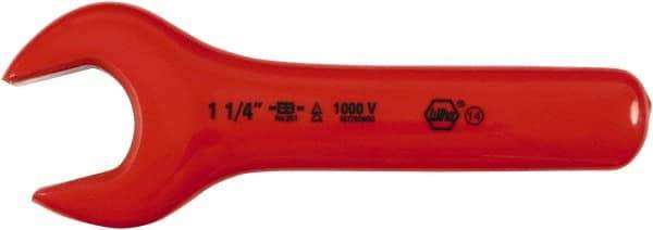 Wiha - 1-1/4" Nonsparking Standard Open End Wrench - 7-1/2" OAL, Single End, Insulating Elastomer Finish, 15° Head Angle - Eagle Tool & Supply