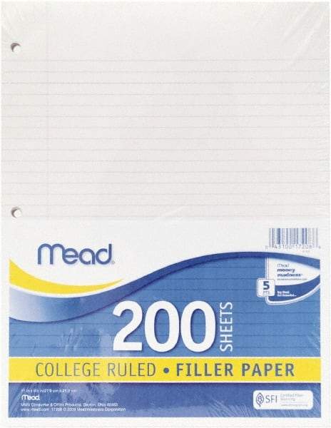 Mead - 200 Sheet, 8-1/2 x 11", College Ruled Filler Paper - White - Eagle Tool & Supply