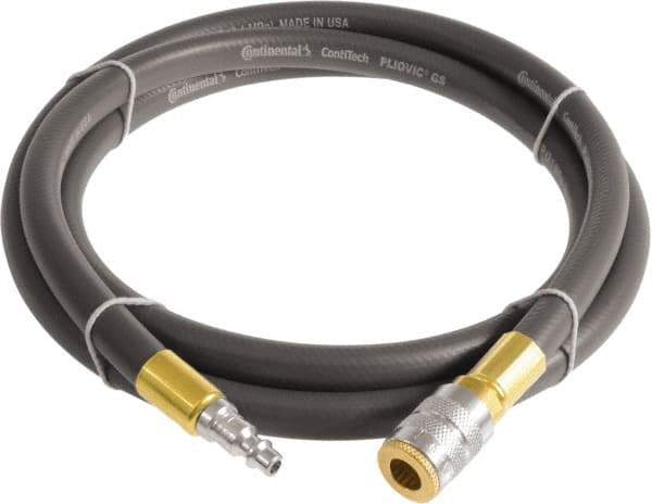 Continental ContiTech - 3/4" ID x 1.11" OD 25' Long Multipurpose Air Hose - Industrial Interchange Safety Coupler x Male Plug Ends, 250 Working psi, -10 to 158°F, 3/4" Fitting, Gray - Eagle Tool & Supply