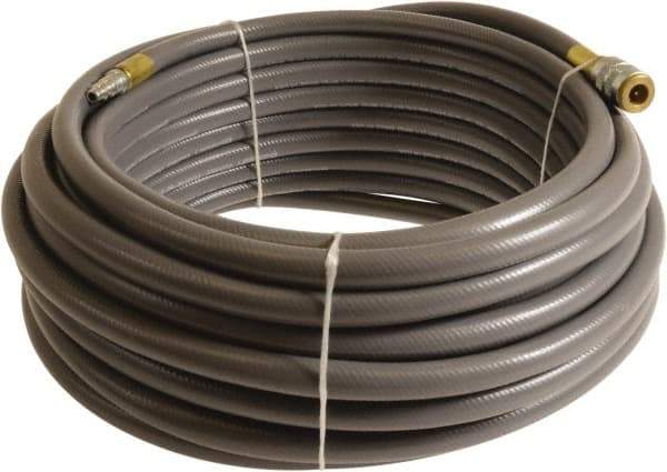 Continental ContiTech - 1/4" ID x 0.45" OD 100' Long Multipurpose Air Hose - Industrial Interchange Safety Coupler x Male Plug Ends, 300 Working psi, -10 to 158°F, 1/4" Fitting, Gray - Eagle Tool & Supply