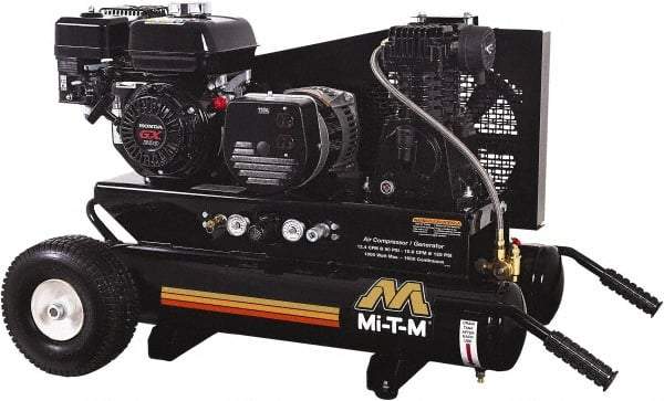 MI-T-M - 6.5 hp, 10.9 CFM, 125 Max psi, Air Compressor/Generator Combo Unit Portable Fuel Air Compressor - Honda GX200 OHV Engine, 12.4 CFM - Eagle Tool & Supply