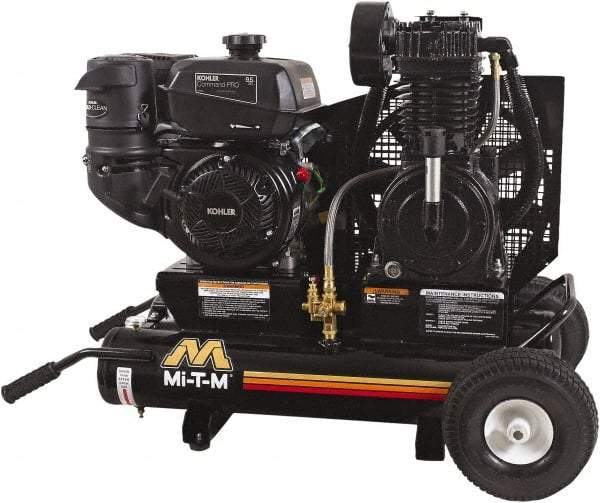 MI-T-M - 9.59 hp, 17.2 CFM, 175 Max psi, Two Stage Portable Fuel Air Compressor - Kohler CH395 OHV Engine - Eagle Tool & Supply