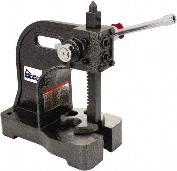 Gibraltar - 3/4" Ram, 3-1/4" Throat Depth, 1/2 Ton Manual Arbor Press - 4-1/2" Max Work Height x 6-1/2" Max Work Width, Single Leverage, 20:1 Leverage Ratio, 4" Base Width x 4" Base Depth - Eagle Tool & Supply