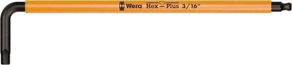 Wera - 3/16" Hex, Long Arm, Hex Key - 6-1/16" OAL, Cast Steel, Inch System of Measurement - Eagle Tool & Supply