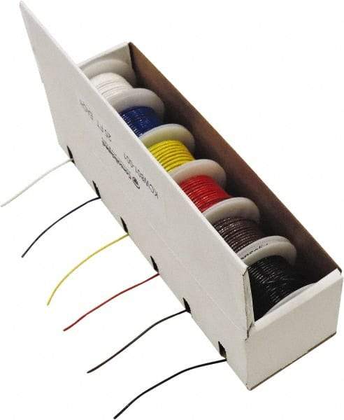 Made in USA - 20 AWG, 10 Strand, 25' OAL, Tinned Copper Hook Up Wire - Black, White, Red, Green, Blue & Yellow PVC Jacket - Eagle Tool & Supply