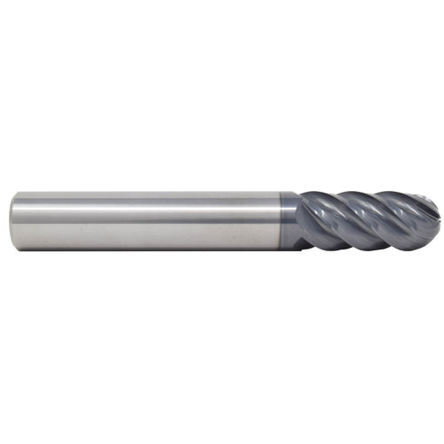 6 mm Dia. × 6 mm Shank × 13 mm DOC × 57 mm OAL, Carbide AlTiN, Spiral , 5 Flute, 45° Helix, Ballnose End Mill