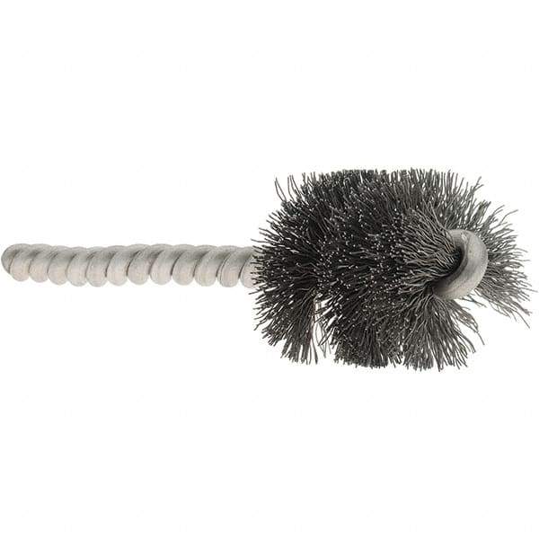 Osborn - 1" Diam Helical Steel Tube Brush - Single Spiral, 0.008" Filament Diam, 1" Brush Length, 3-1/2" OAL, 1/4" Diam Stainless Steel Shank - Eagle Tool & Supply