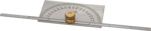 SPI - 0 to 6 Inch Rule Measurement Range, 0 to 180° Angle Measurement Range, Rectangle Head Protractor and Depth Gage - 1° Angle Graduation, 3-3/8 Inch Head Length, 2 Inch Head Width, 1/4 Inch Wide Rule, 1/32 Inch Rule Graduation - Eagle Tool & Supply