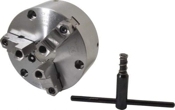 Buck Chuck Company - 3 Jaws, 6" Diam, Self Centering Manual Lathe Chuck - Front Mount, Adjustable, Reversible, 4,600 Max RPM, 1.78" Through Hole Diam, Forged Steel - Eagle Tool & Supply